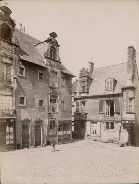 France, Le Mans. Vieilles Maisons de la rue de Chanoines  Vintage albumen print.