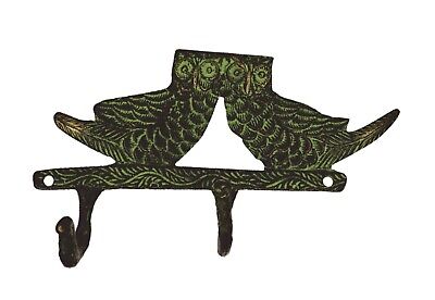Owl Pair Shape Antique Style Handmade Brass Towel Key Cloth Wall Hanger Hook