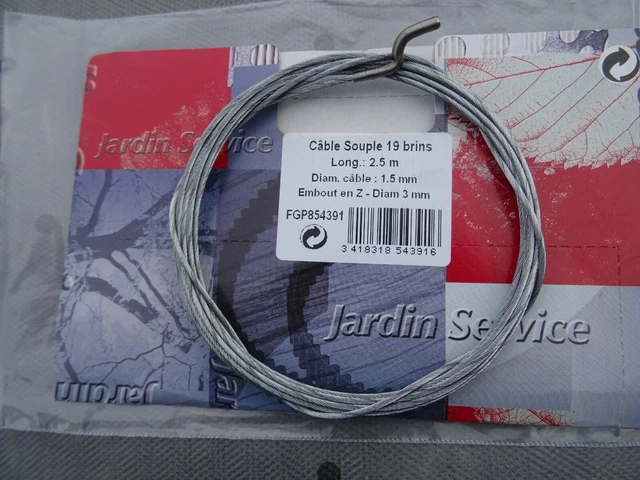 Câbles souple 19 brins, L= 2.5m - Diamètre = 1.5 mm - à embout  en Z de 3 mm