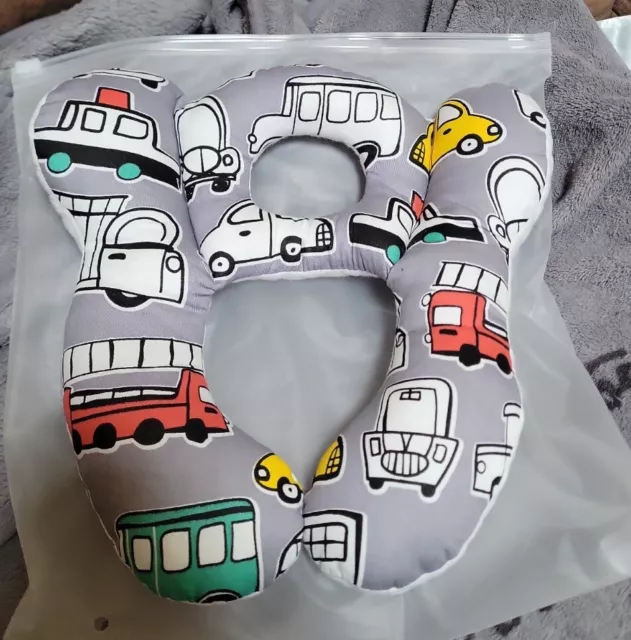 Baby Travel Neck Support Pillow White Cars Bus Toddler Comfort Soft New NIP