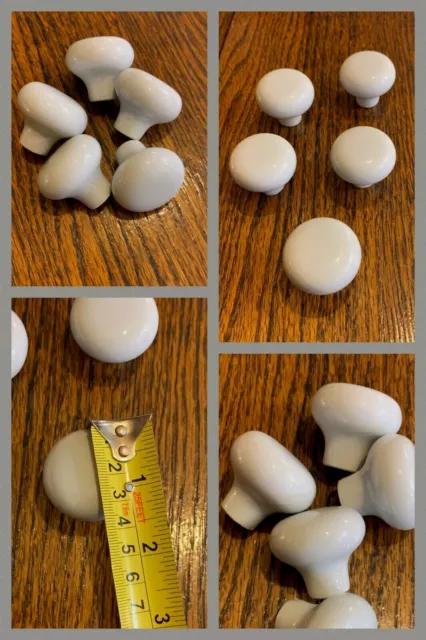 5 Knobs Ceramic Round White Cabinet Drawer Pedestal Mushroom Mid Century Vintage