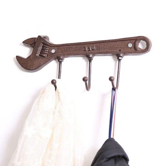 Retro Key Rack Holder Hooks Iron Wrench Spanner Shape Wall Mounted Man Cave Ne 3