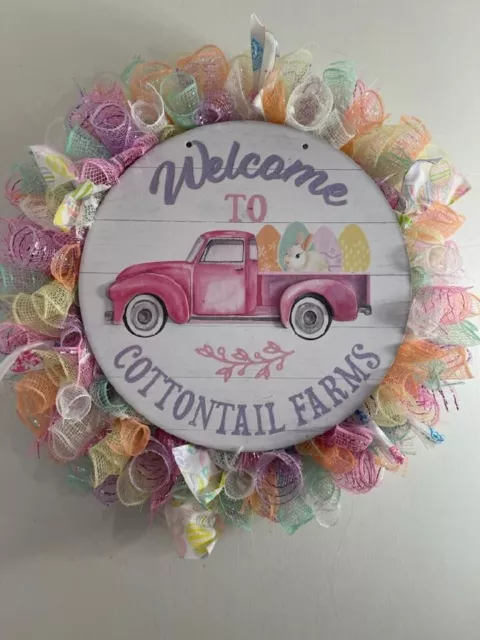 DECO MESH WREATH❤️Creations wish Hope❤️❤️18" Welcome to Cottontail Farms Wreath