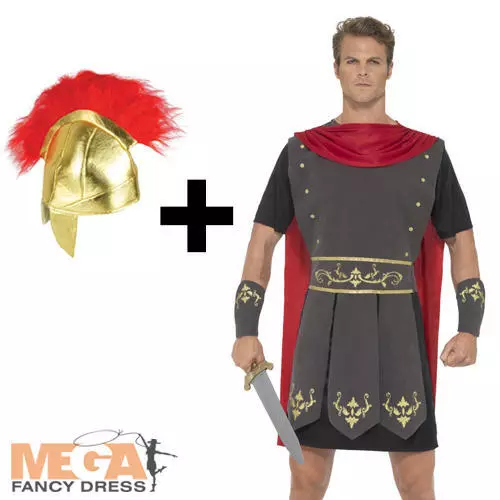 ROMAN GLADIATOR + Helmet Mens Fancy Dress Ancient Greek Warrior Adults ...