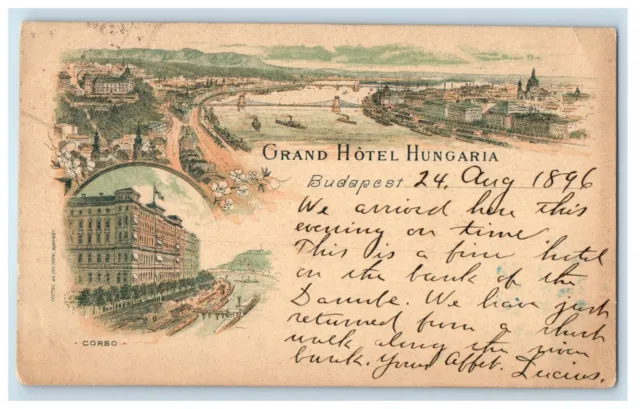 1896 Grand Hotel Hungaria Hungary Budapest Multiview Wien Posted Postcard