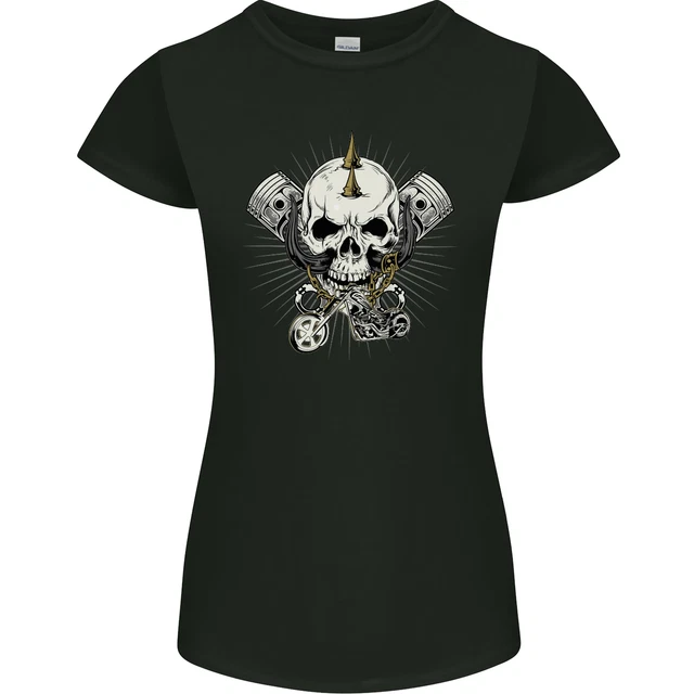 Maglietta Piston Skull Moto Biker Donna Petite Cut