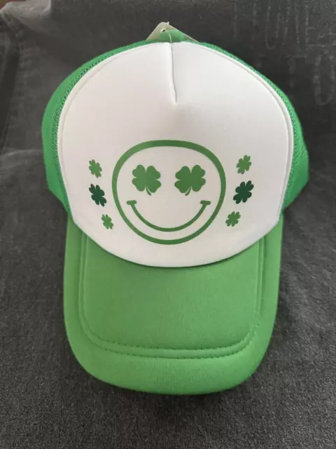 SMILEY FACE SHAMROCK St. Patrick Green White Snapback Hat Cap Trucker ...