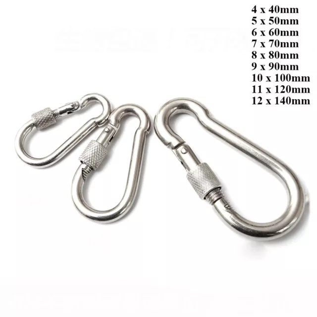 Stainless Steel Screw Lock Carabiner Clip D Ring Snap Hook Rock Climbing 4-12mm