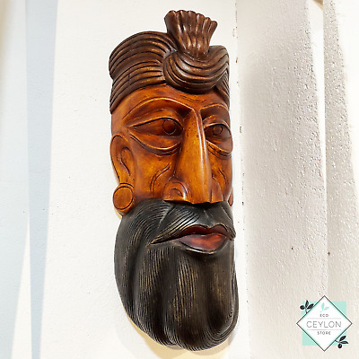 Wooden Vintage Old Man Mask With Beard Hand Crafted Wall Decor 20'' 2
