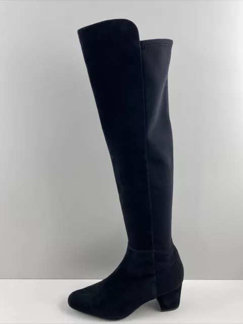 Stuart Weitzman RESERVE Black Suede/Fabric Pull On Over The Knee Boots Size 8.5M 2