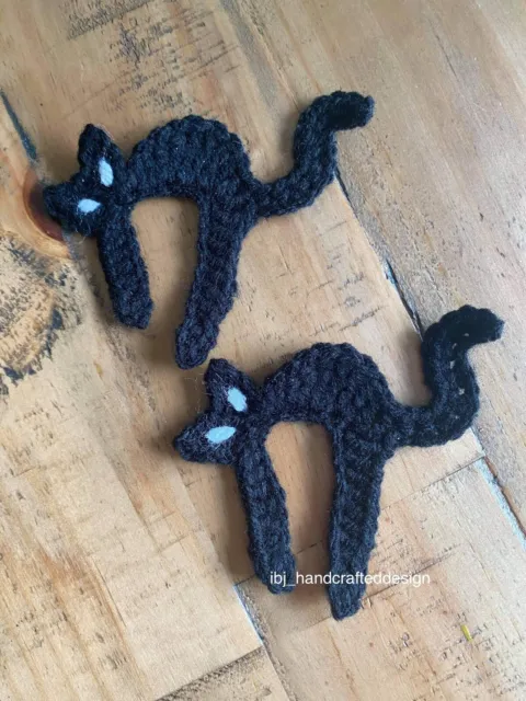 2 Handmade Crochet Acrylc 🐈Cat🐈Applique Sewing Clothes Halloween Kits Decor