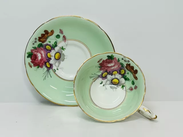 Vintage Green Paragon Teacup and Saucer Wild Flower Bouquet Cup and Saucer Doubl