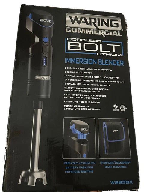Waring WSB38X Bolt Medium Duty Cordless Immersion Blender, 7" Shaft-NEW/OPEN BOX