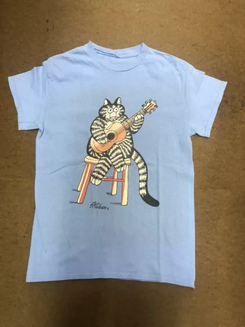 B Kliban Cat T Shirt Size XS Sky Blue Cat Playing Guitar