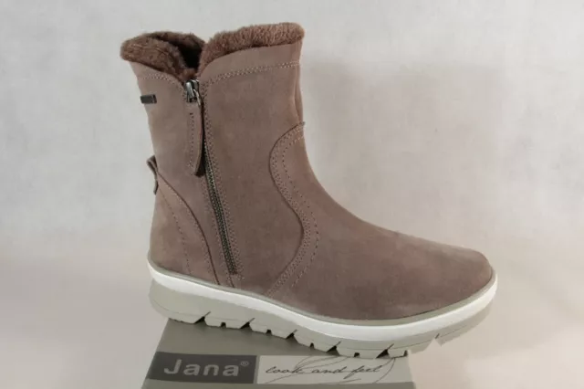 Jana-Tex Femme Bottines Bottes Boots D'Hiver Taupe Cuir Véritable Neuf