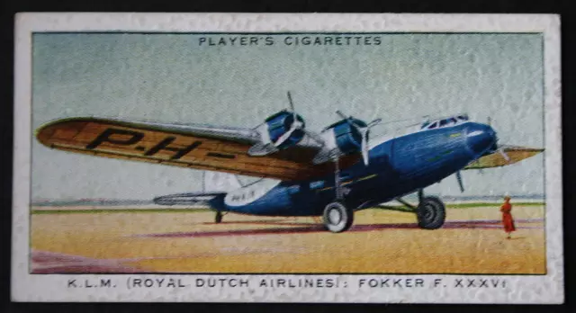 K.L.M.  FOKKER  F. XXXV1   Airliner   Vintage 1930's Card  WC30M