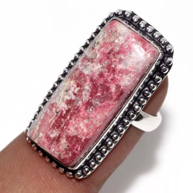 925 Silver Plated-Pink Thulite Ethnic Gemstone Ring Jewelry US Size-5 AU I902