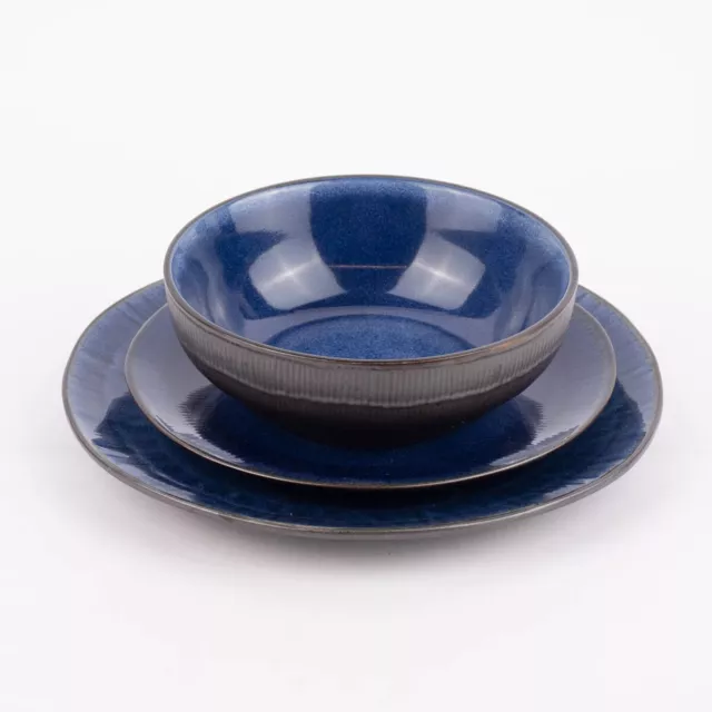 Set de Vajilla 18 Piezas Glaze Cerámica Azul Oscuro Negro Varios Tamaños