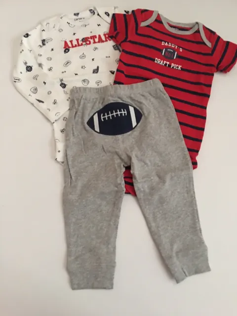 Carters Baby Boy Bodysuit Pants Set Size 12 18 24 Months Red Grey Football Daddy