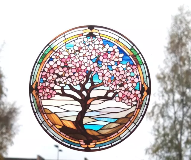 Cherry Blossom Tree Decorative Stained glass Effect Static cling window Sticker
