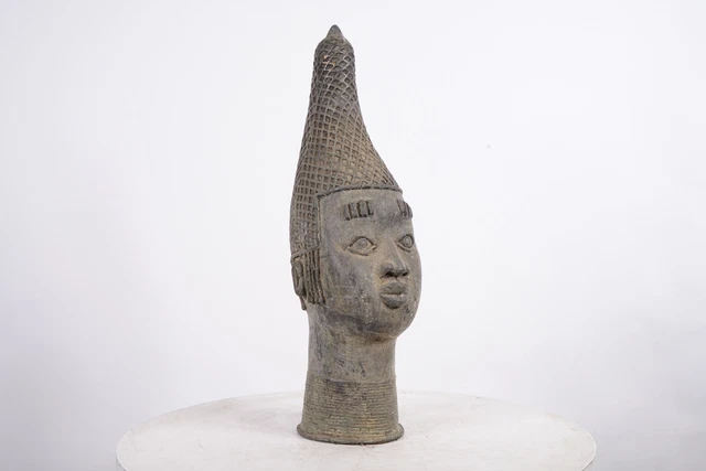 Benin Bronze Head 21.5" - Nigeria - African Tribal Art