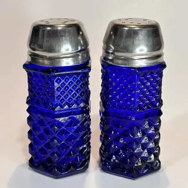 Cobalt Blue Vintage Glass Salt and Pepper Shakers Wexford Look Alike Nice Cond!!