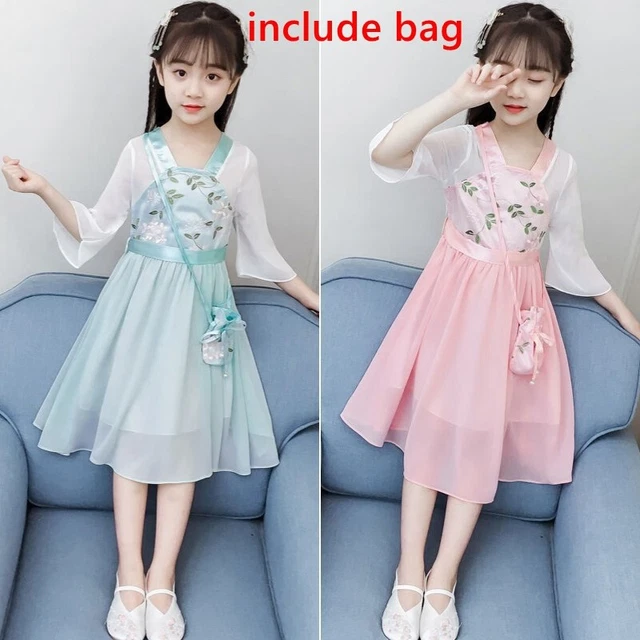 Bambino Hanfu Abito Cinese Rétro Abbigliamento Ricamo Floreale Cosplay Fairy