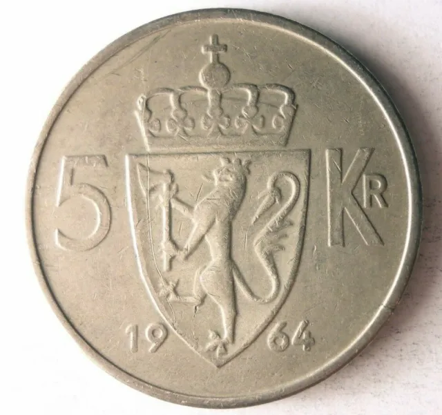 1964 NORWAY 5 KRONER - Excellent Collectible Coin - FREE SHIP - BIN #171