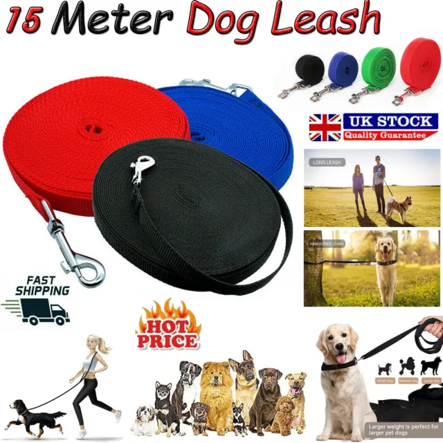 Arnés de cuello de correa de plomo fuerte cuerda de línea larga de entrenamiento mascota perro cachorro Reino Unido