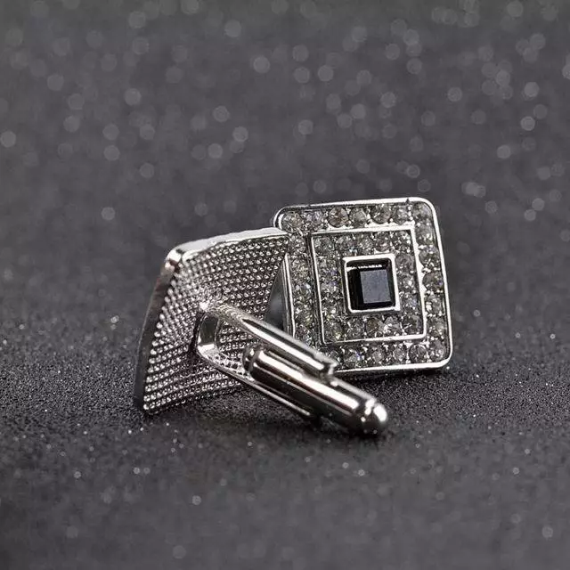 935 Silver Men’s Luxury Rhinestone & Cubic Zirconia Crystal Square Cufflinks