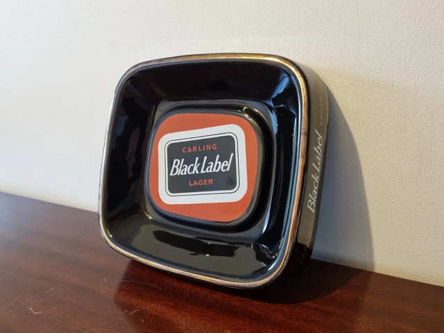 Vintage Ashtray Carling Black Label Lager Ashtray in Black Square Shaped by WADE