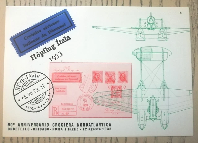 Cartolina Con Annulli 50° Anniversario Della II Trasvolata Atlantica Balbo