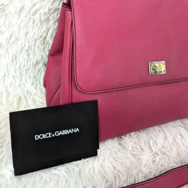 Dolce ＆ Gabbana Sicily 2Way Leather Shoulder Bag Hand Bag Bright Pink Women USED 2