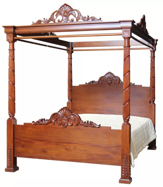 Solid Mahogany Hand Carved  Annabelle Four Poster Canopy Bed B070