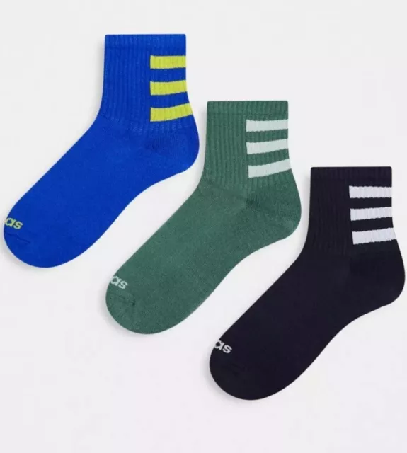 Adidas Training 3er-Pack 3er-Streifen mittlere Crew-Socken Khaki, Marineblau, mittelblau Größe 6,5-8 2