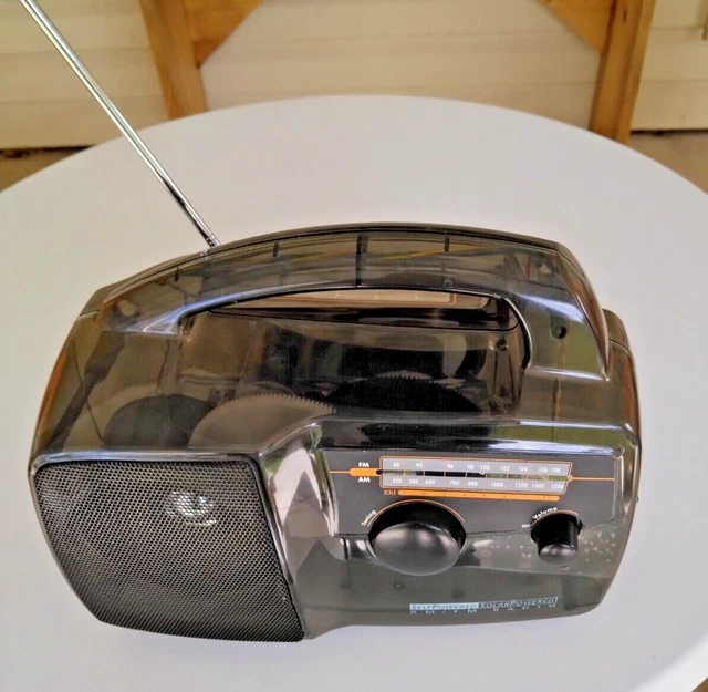 Self Powered AM/FM Radio Solar & Crank Smoke Gray See Through Freeplay