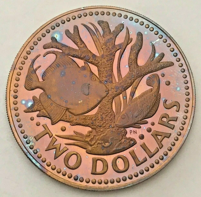 1973 Barbados Two Dollars Unc Gorgeous Multi Color Toned Select Bu Unique (Mr)