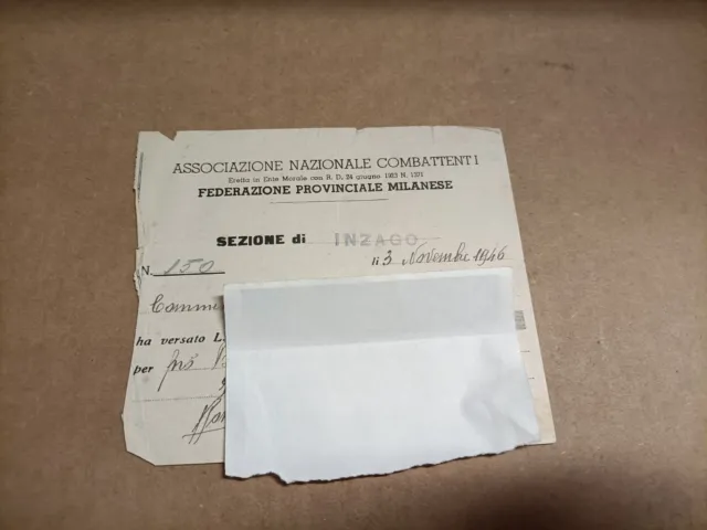 Documento - Associazione Nazionale Combattenti - Federazione Prov Milanese 1946