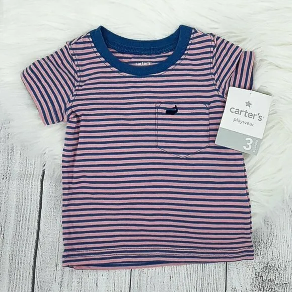 CARTERS Baby Boy Whale Infant T-Shirt Striped Size 3 Months