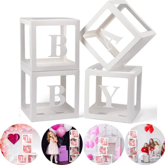 Baby Boxes with 4 Set of Letters Clear Blocks for Decorations Birthday Party AU