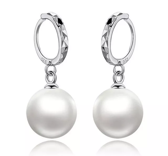 925 Sterling Silver Pearl Drop Hoop Dangle Earrings Womens Ladies Jewellery Gift