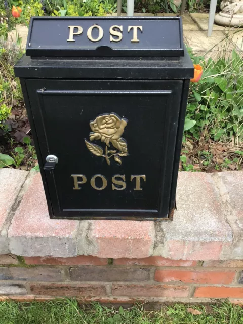 Traditional Letter Post Box Rose Relief Steel Construction Durable +Key