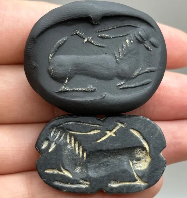 Very Old Ancient Roman Black Stone Animal Intaglio Stamp Amulet