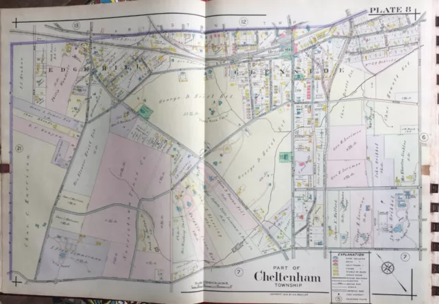 1916 Montgomery County North Pennsylvania Edge Hill, Glenside Station Atlas Map