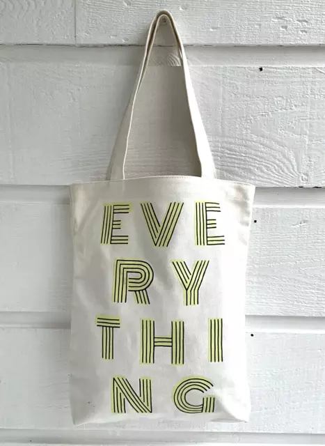 Bando Large Cotton Canvas EVERYTHING Bold Graphic Green White Reusable Tote Bag