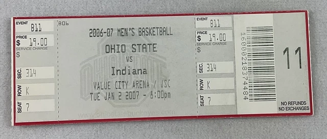 CBK 2007 01/02 Indiana at Ohio State Basketball Full Ticket-Mike Conley