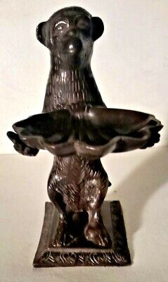 Vintage ~Cast Iron Monkey Holding Shell Statue Figurine ~7" TALL