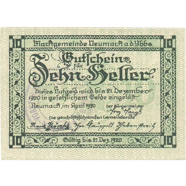 [#287887] Austria, Neumarkt, 10 Heller, Ville, 1920, 1920-12-31, UNC, Mehl:FS 66