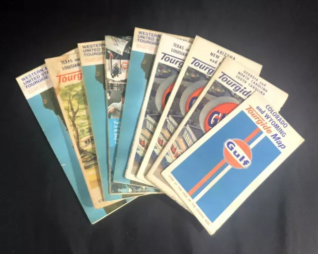 Lot of 9 VINTAGE GULF OIL CORPORATION USA State-Regions & Mexico Road Maps