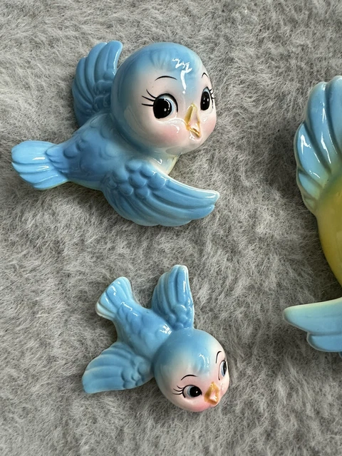 Py Blue Bird VINTAGE PY UCAGCO Anthropomorphic Bluebird Bird Family Wall Plaques ...